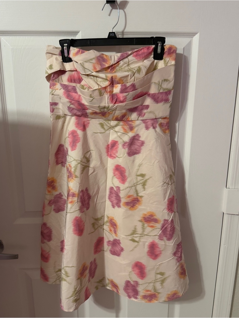Banana Republic Cream Strapless Floral Fit-and-Flare Dress with Pink Accents